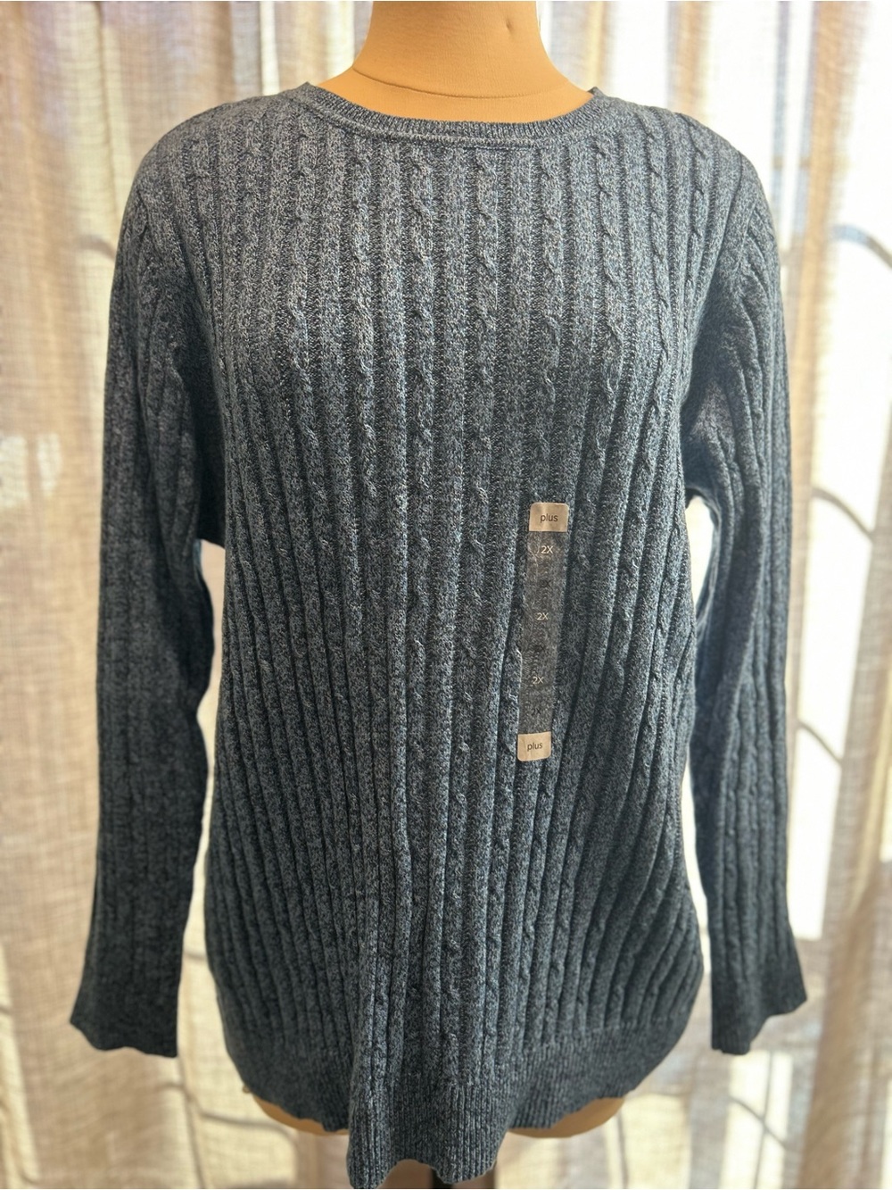 Kim Rogers Dark Blue Ribbed Crewneck Sweater